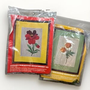 VTG 70's Coats & Clark Poppy & Daises Crewel Creative Stitchery Kit 5842 & 5843